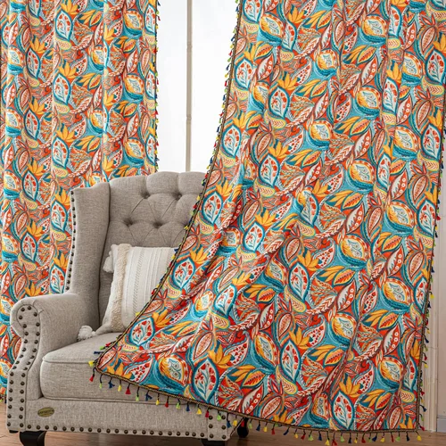 Vista 32 de Cortinas estampadas para sala de estar, artesanías populares, 54 pulgadas de largo, estilo indio, hippie, bohemio, con bolsillo para cortinero B2