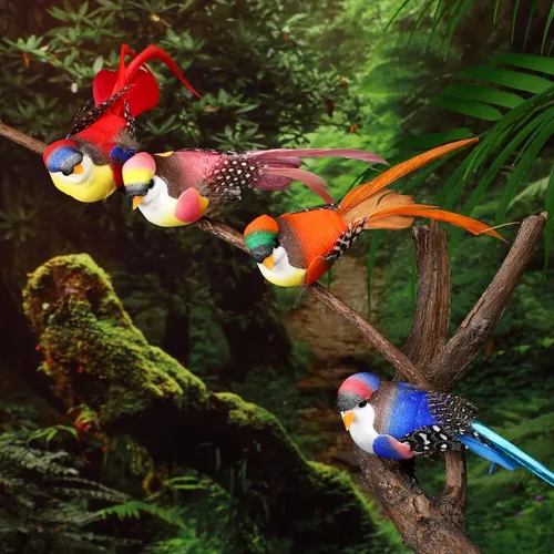 Vista 8 de ABOOFAN Aves artificiales, 12 piezas de pájaros artificiales de espuma de simulación con clip, pájaros de imitación coloridos para decoración