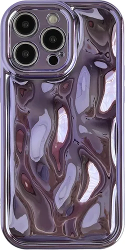Vista 8 de Caseative Funda para iPhone 15 Pro Max, color negro Suavidad de la galjanoplastia de cromo del patrón de la burbuja del meteorito de la onda