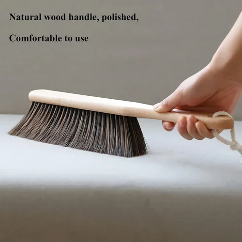 Vista 2 de Hand Broom with Horse Hair Brush and Wood Handle,Dust Brush, Counter Duster, Bench Dustpan for Furniture, Woodworking, Gardening Cleaning