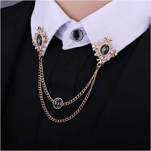 Vista 3 de Broche de cadena con borlas de cristal cruzado, con borlas de diamantes de imitación, pasadores dorados y plateados para hombres y mujeres, traje