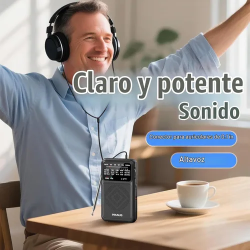 Vista 4 de PRUNUS J211 Radio portátil AM FM, carga USB C y funciona con pilas AA Negro