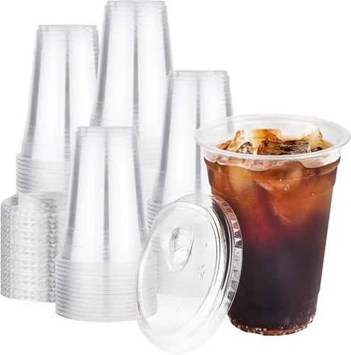 Vista 9 de Vasos de plástico con tapas de 16 onzas, paquete de 100 tazas de café helado desechables transparentes con tapas para sorber sin pajilla, taza