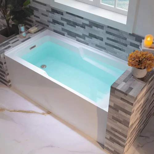 Vista 30 de WOODBRIDGE Bañera rectangular de acrílico de 60 pulgadas en blanco con drenaje derecho, drenaje desplegable de níquel cepillado incluido BA6030R