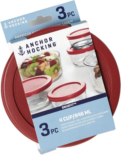 Vista 2 de Anchor Hocking - Tapas de Repuesto para Almacenamiento de Alimentos SnugFit, Redondas Clásicas, Rojo, 2 Tazas, Juego de 3