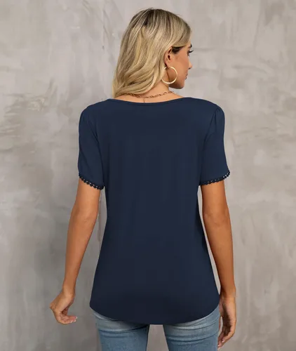 Vista 5 de LILBETTER Blusa holgada de manga corta con pétalos de verano para mujer