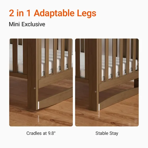 Vista 6 de EvoNest Cuna de Bebé, Mini Cuna Convertible 6 en 1 con Ruedas, Cama de Crecimiento de Madera 100% de Nueva Zelanda, 4 Alturas de Colchón Ajustables