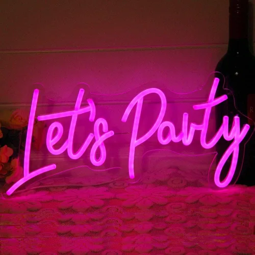Vista 2 de Letrero de neón Lets Party con luz LED rosa para decoración de pared, despedida de soltera, boda, compromiso, fiesta de cumpleaños con interruptor