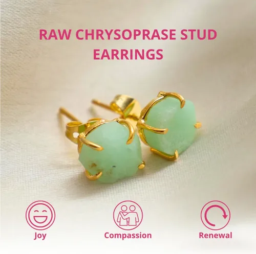 Vista 89 de Gempires Natural Raw Prong Setting Stud Earrings, 8-10 mm Crystals Earring, Handmade Jewelry, Gift for Her