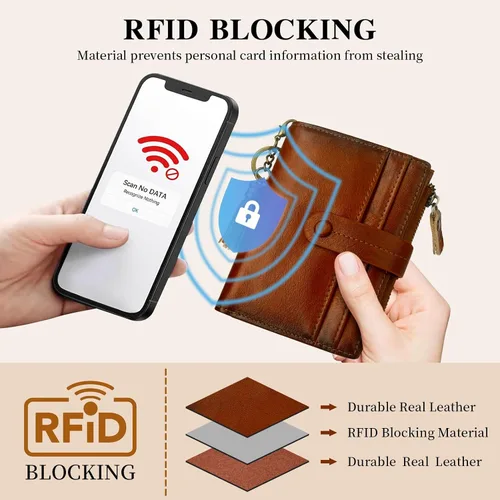 Vista 7 de Billetera de cuero para mujeres, billetera pequeña con bloqueo RFID para mujeres, billetera compacta de dos pliegues con tarjetero, ventana