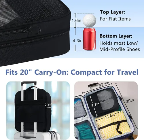 Vista 3 de Aosbos Bolsas de zapatos de 2 capas para viajes con funda de carretilla, bolsa portátil para almacenamiento de zapatos, cubos de embalaje de zapatos