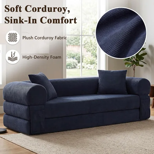 Vista 5 de Anwick Sofá cama convertible sin hueso de 80 pulgadas, sofá cama 3 en 1, tamaño Queen para sala de estar, estudio, apartamento, pana, espuma