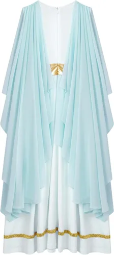 Vista 4 de inhzoy Disfraz griego para niñas, vestido romano de la antigua Grecia Toga, vestido de princesa Roma, nobleza, cosplay, disfraz de fantasía
