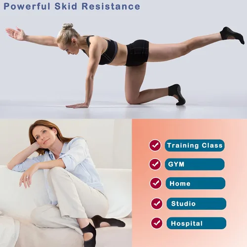 Vista 6 de Cooque - Calcetines de yoga antideslizantes para pilates con puños para mujer