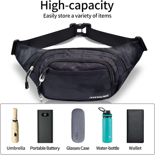 Vista 4 de NSYOOMH Bolsas de Cintura Grandes para Mujeres y Hombres, 5 Bolsillos con Cremallera Bolsas de Cintura Resistente al Agua, Prácticas para Correr al