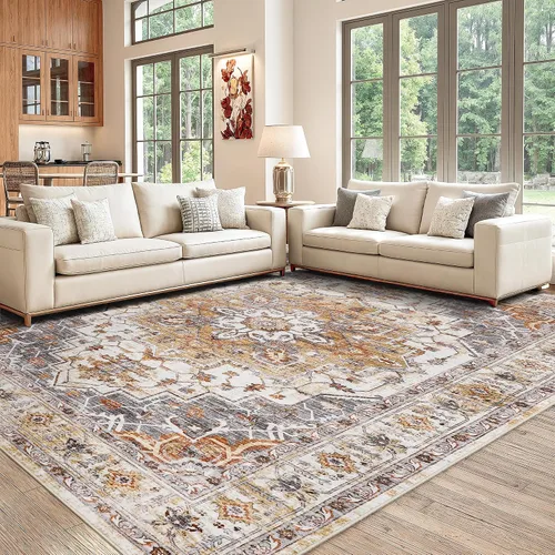 Vista 71 de befbee - Alfombra para sala de estar, lavable y resistente a manchas, con base antideslizante, ideal para dormitorio y cocina, decoración clásica
