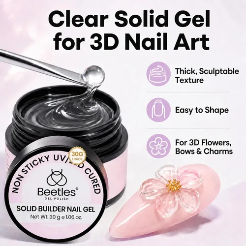 Vista 2 de Beetles - Gel de uñas sólido constructor, gel transparente 3D de 1.06 onzas para esculpir, gel de construcción de gel duro con polvo de uñas