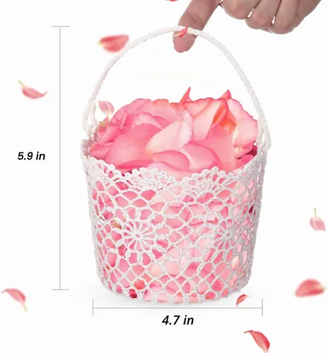 Vista 3 de WILLBOND 4 cestas blancas para niña de las flores con asa para ceremonia de boda, 5.9 x 4.72 x 4.33 pulgadas