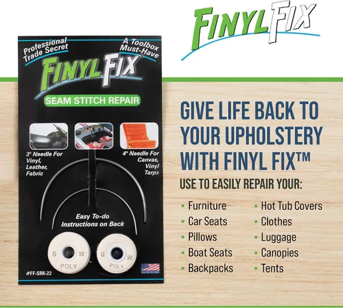 Vista 5 de Finyl Fix Kit de reparación de costuras Restaura el daño de las costuras en vinilo, tela, cuero, lona pesada en asientos de coche/barco, muebles
