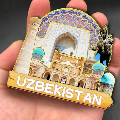 Vista 4 de Imán de madera de Uzbekistán Asia 3D para nevera, recuerdos coleccionables, decoraciones artesanales hechas a mano