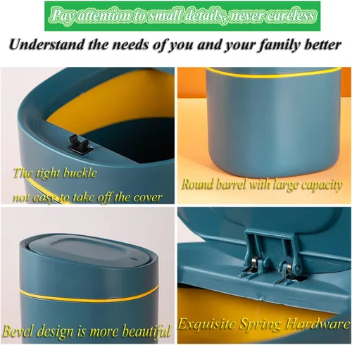 Vista 4 de LTWQLing - Bote de basura pequeño de plástico con tapa - Papelera emergente de 2 L para tocador de baño, escritorio, mesa o mesa auxiliar - Para