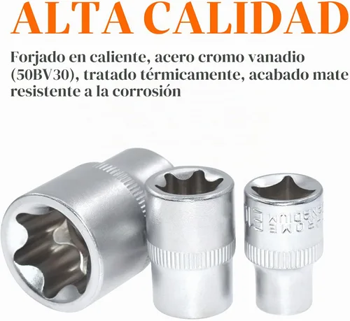 Vista 5 de E-Torx Juego de zócalos, 1/4" 3/8" 1/2" Drive Estuche azul