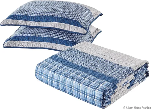 Vista 2 de All American Collection - Juego de colcha reversible de 3 piezas, diseño de cuadros