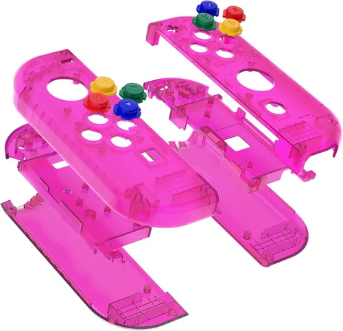 Vista 3 de eXtremeRate Botones de carcasa de repuesto para Nintendo Switch & Switch OLED, carcasa personalizada rosa caramelo transparente con botón corlorful