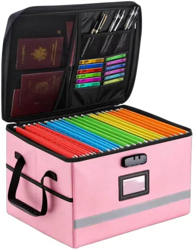 Vista 12 de EXLIFBAG Organizador de archivos, caja de archivos ignífuga con tapas, caja organizadora de documentos importante con cerradura, organizador