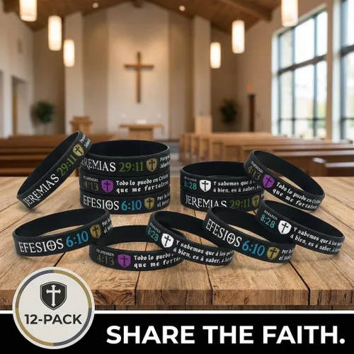 Vista 6 de Pulseras La Biblia Reina-Valera (paquete de 12) – Filipenses 4:13, Jeremias 29:11, Romanos 8:28 y Efesios 6:10 – Paquete a granel de pulseras