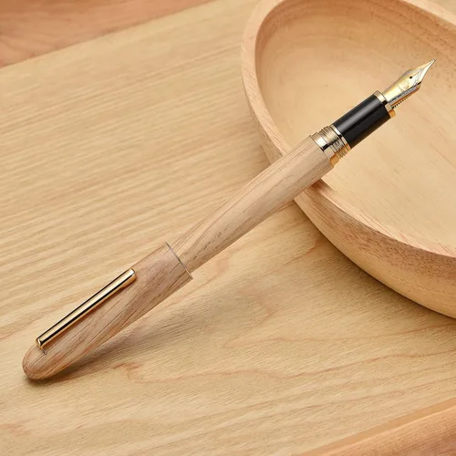 Vista 6 de Jinhao 9036 - Pluma estilográfica de madera natural hecha a mano, punta extrafina, color roble
