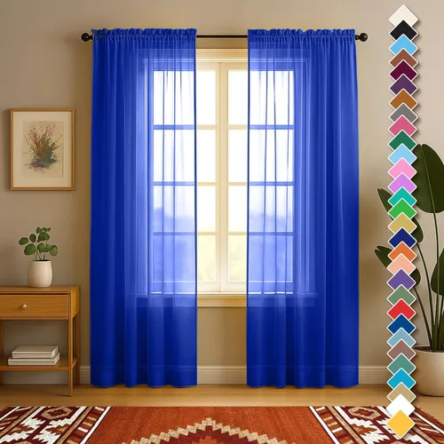 Vista 28 de YHSF Cortinas traslúcidas – Juego de 2 paneles para decoración del hogar – Elegantes cortinas de gasa sólida con bolsillo para barra