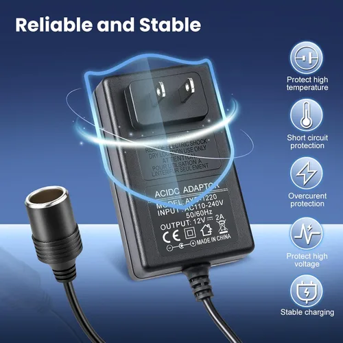 Vista 2 de Convertidor de 110V CA a CC 12V 2A 24W, adaptador de encendedor de cigarrillos a enchufe de pared 110-240V, adaptador de fuente de alimentación