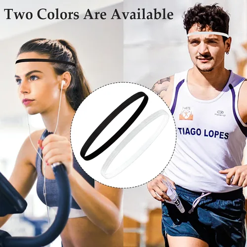 Vista 4 de SHEHARUHI 12 diademas atléticas delgadas y antideslizantes, bandas elásticas para el sudor para yoga, correr, fútbol y más (negro y gris)
