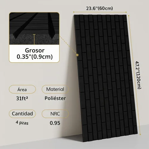 Vista 5 de TONOR Paneles Acústicos con Patrón de Ladrillo, Paquete de 4 de 47.2"x23.6"x0.35" Paneles Insonorizantes de Alta Densidad para Paredes, Paneles