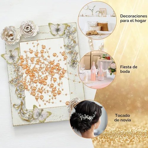 Vista 6 de Nuanchu 50 piezas de cadena de perlas navideñas para velas flotantes, oro Oro rosa