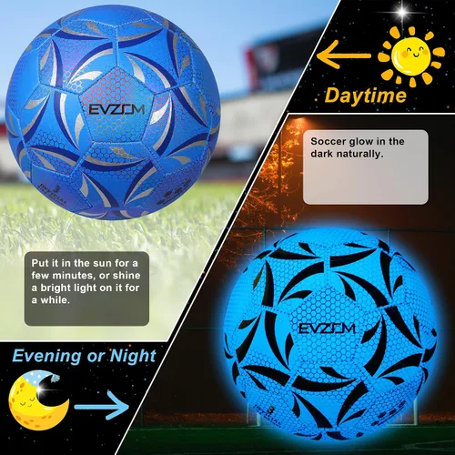 Vista 5 de EVZOM Balón de fútbol luminoso oficial juego de fútbol americano, tamaño 3, tamaño 4, tamaño 5 para niños, niñas, adultos, al aire libre