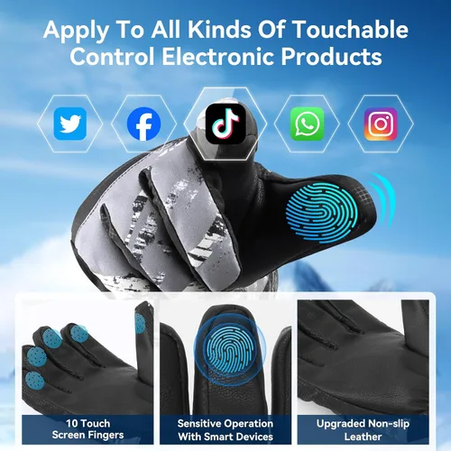 Vista 3 de Guantes para clima frío, guantes de esquí, guantes de nieve, guantes de invierno impermeables, hombres y mujeres, para padres e hijos