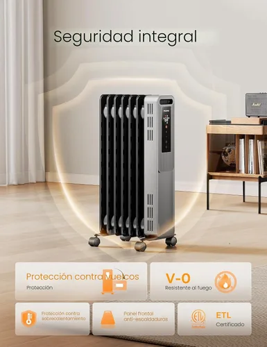 Vista 7 de PELONIS Radiador lleno de aceite, calentador de espacio eléctrico para uso en interiores en habitaciones grandes con termostato y control remoto, 3