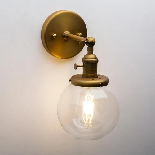 Vista 8 de Pathson Aplique de pared industrial con cable con vidrio de globo transparente, interruptor de encendido y apagado, lámpara de pared vintage