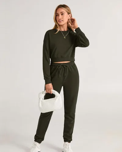 Vista 41 de BTFBM Conjunto deportivo de 2 piezas para mujer, camiseta corta de manga larga, sin botones, pantalón con cordón ajustable, pantalones deportivos