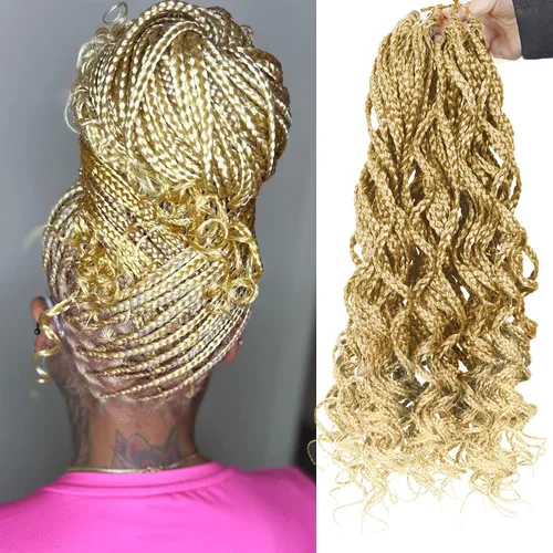 Vista 12 de Goddess - Extensiones de cabello trenzado de fibra sintética con trenzas de ganchillo #1B, 18 pulgadas