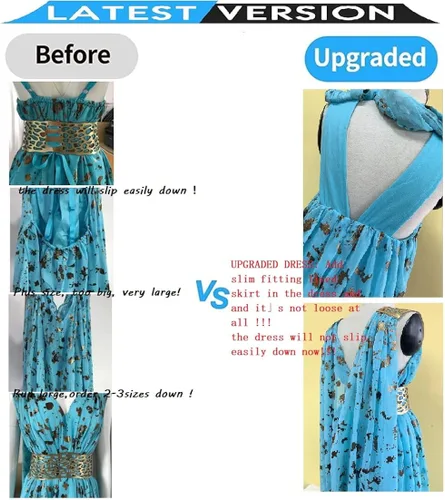 Vista 6 de Xfang - Vestido de chifón para mujer disfraz para cosplay, halloween vestido largo azul