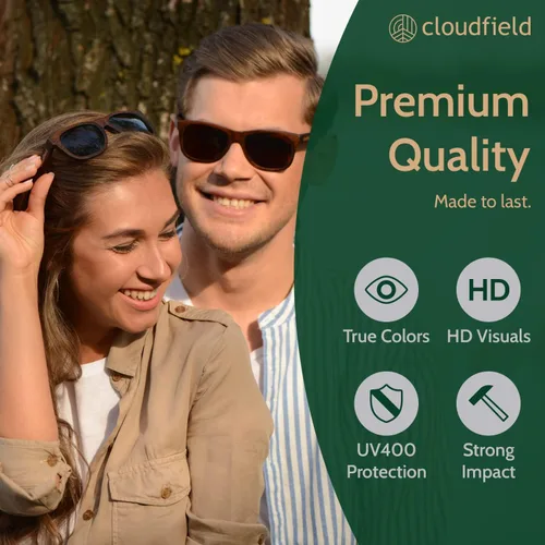 Vista 3 de cloudfield Wood Frame Sunglasses for Men and Women with 9-Layer Polarized Lenses and Double Layer of UV Blocking Coating
