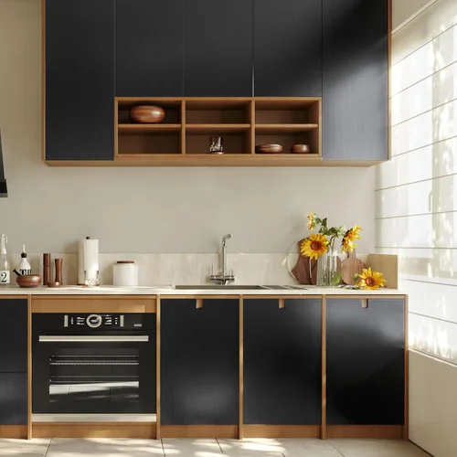Vista 5 de Abyssaly Papel tapiz autoadhesivo negro para refrigerador Negro pulido