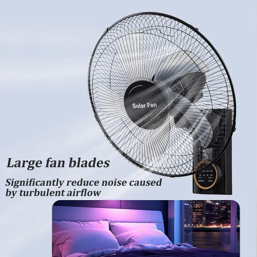 Vista 5 de Ventilador solar para exteriores de 16 pulgadas con control remoto, ventilador solar de montaje en pared, 5 aspas, 3 velocidades, temporizador