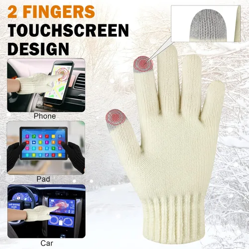Vista 4 de ONESING 2 pares de guantes de invierno para hombre, guantes cálidos para hombre, guantes de punto para pantalla táctil, para clima frío