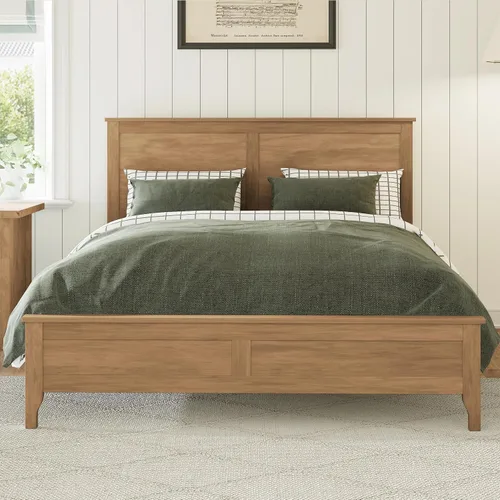 Vista 3 de Harper & Bright Designs Cama de plataforma de tamaño matrimonial con cabecero y estribo, base de cama matrimonial de madera maciza con soporte