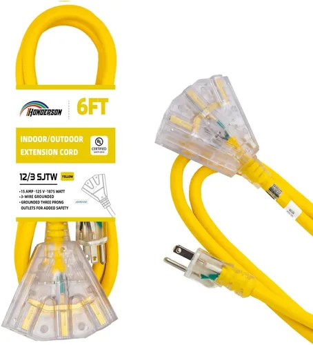 Vista 34 de Cable de extensión GFCI iluminado de 3 pies con 3 tomas de corriente, cable de extensión negro resistente SJTW 12/3 con enchufe a tierra de 3