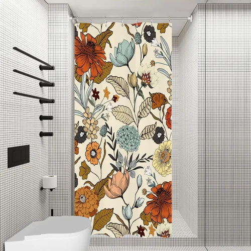 Vista 5 de Miyotaa - Juego de cortina de ducha con flores para decorar un baño pequeño o una ventana, 36 pulgadas de ancho x 71 pulgadas de alto, cortina